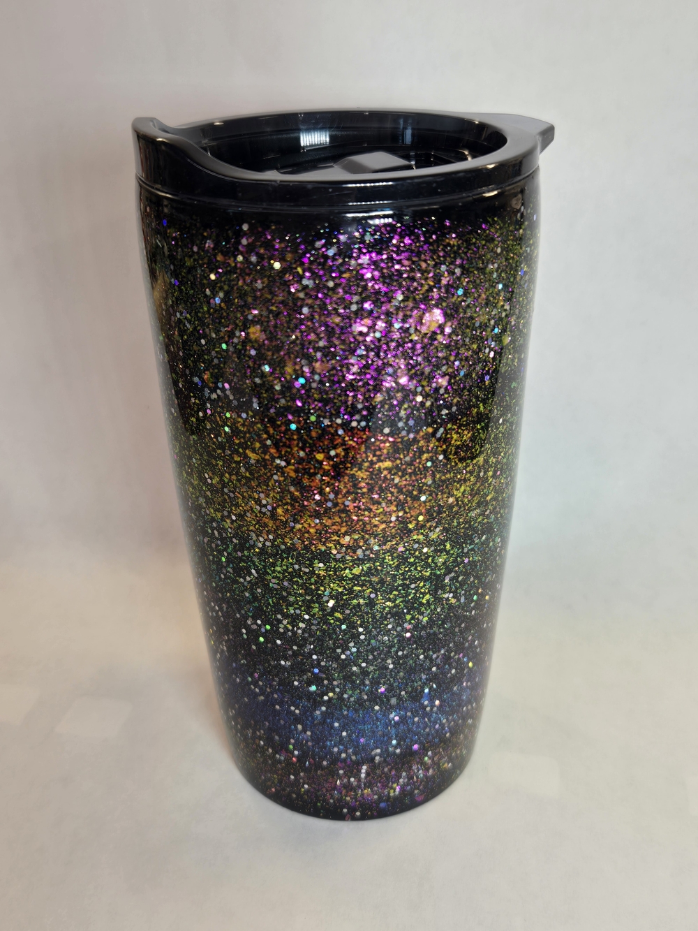 Iridescent Black Glitter Travel Tumbler - Multicolor Sparkle